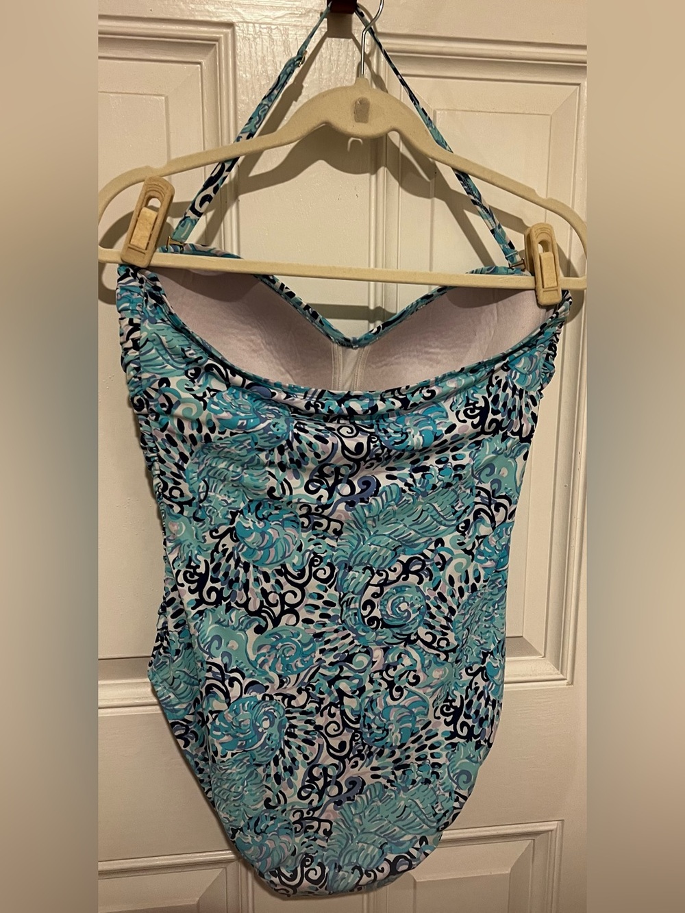 Lilly Pulitzer Flamenco One-Piece Swimsuit in Light Aqua Spritz Sz 14 Beach - Picture 11 of 15
